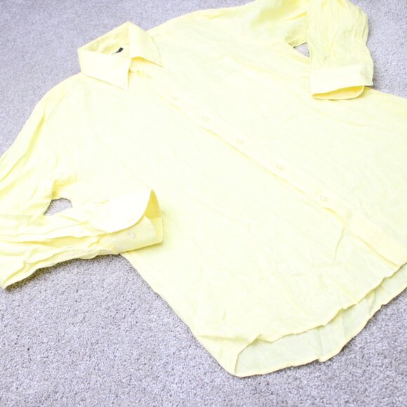 Canali Dress Shirt Mens Medium Yellow 100% Linen Long Sleeve Button Down - Picture 7 of 14